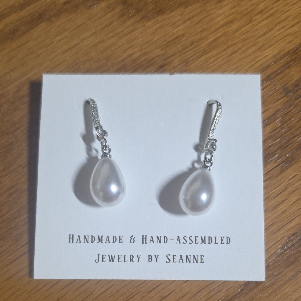 Silver Pearl Drop Earrings Handmade